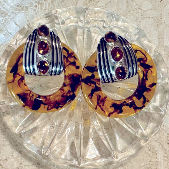 🐢VINTAGE LARGE FASHION TORTOISE CLIP-ON CIRCLE LOOP EARRINGS🐢 - Picture 4 of 8